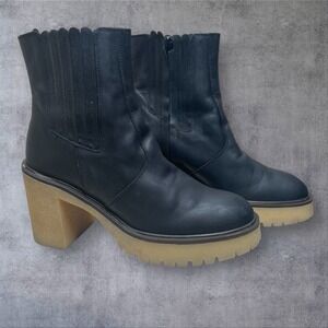 FREE PEOPLE  Black Leather Chelsea Boots Chunky Platform‎ Sole  Womens 40 (9.5)